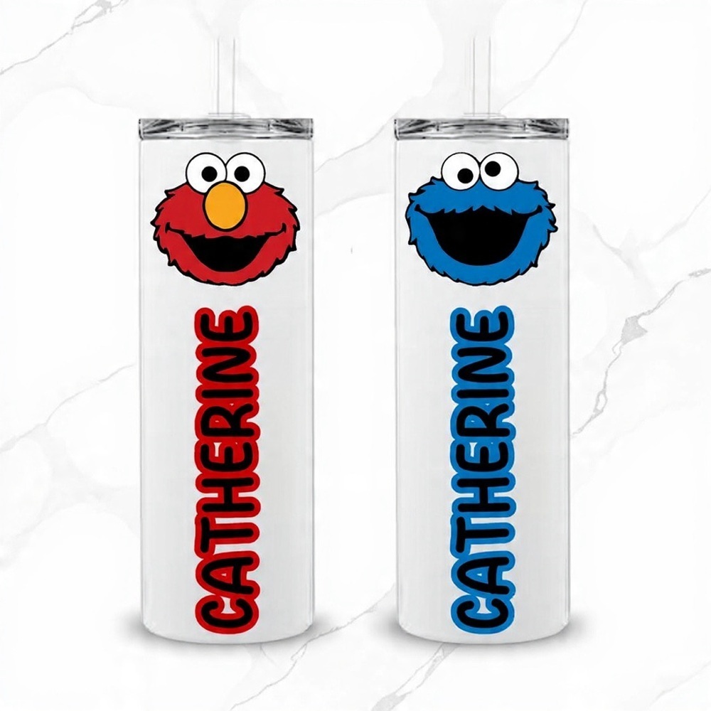 NWT Custom Name Tumbler – Elmo & Cookie Monster Design – 20oz/18.5oz - Picture 2 of 10